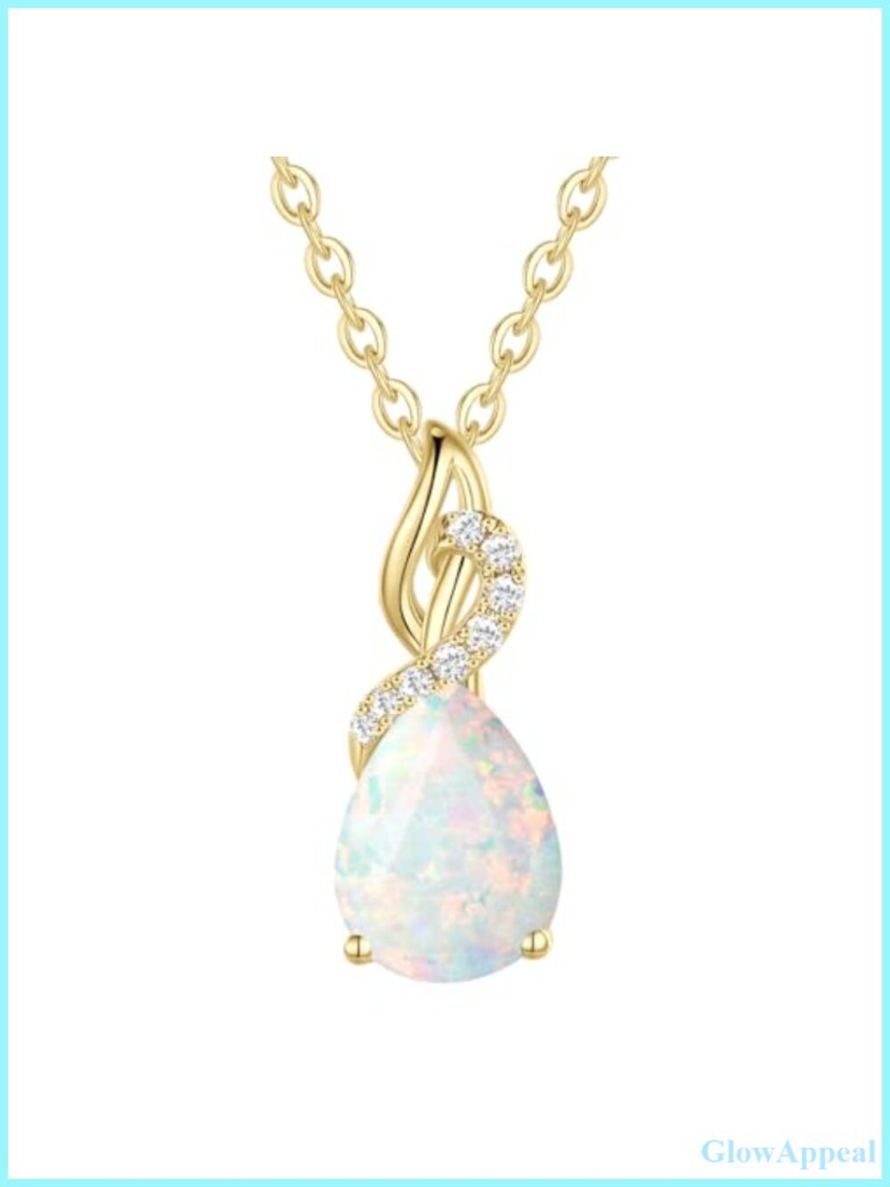 14K Solid Yellow Gold Teardrop Birthstone Diamond Pendant Necklace